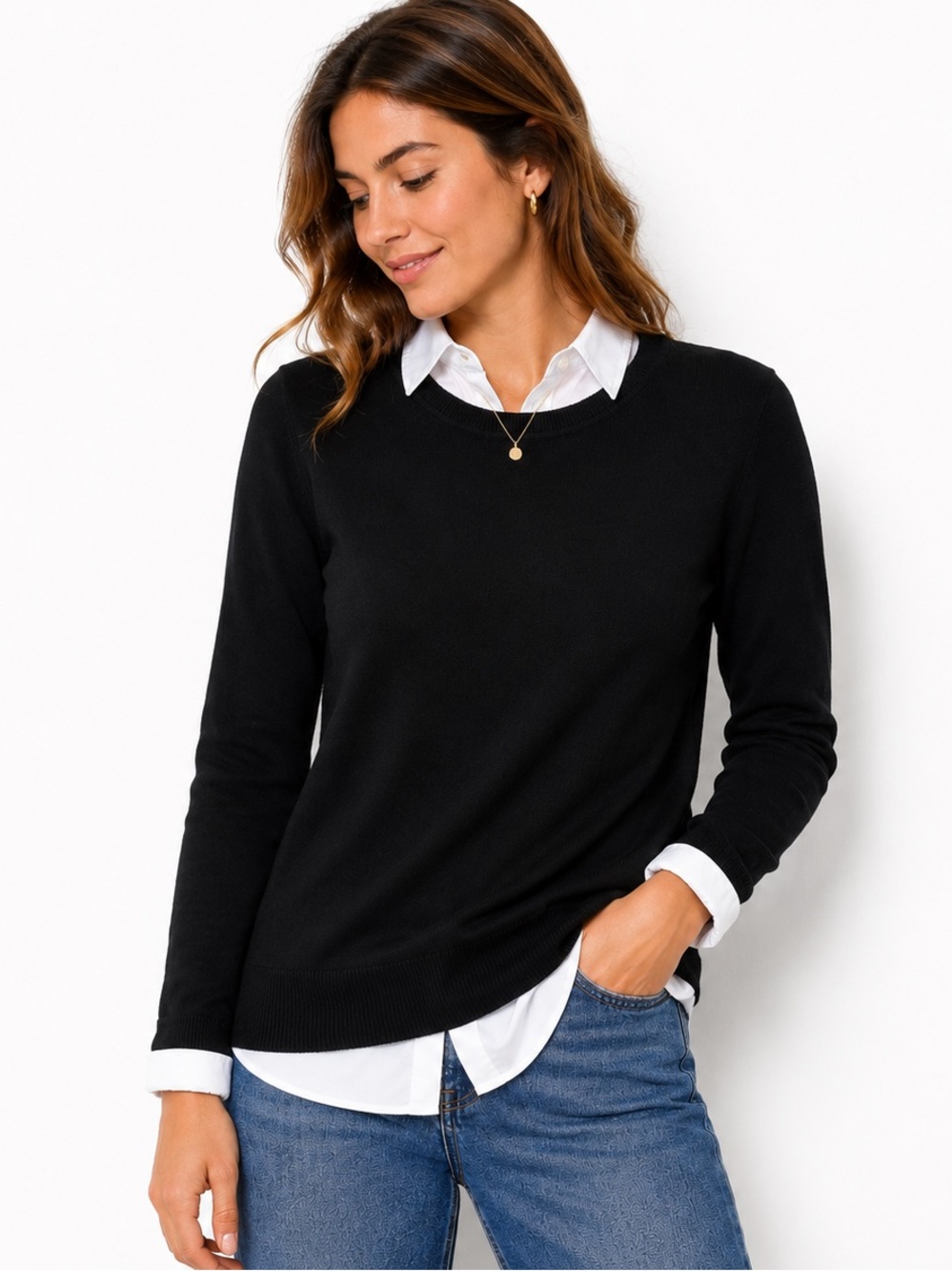 Banana Republic Women’s Small Black Crewneck Sweater Cotton Rayon Knit Classic